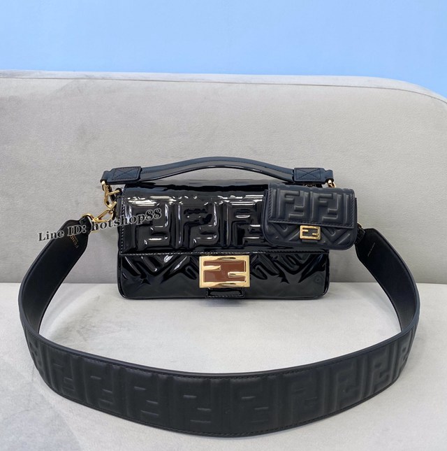 FENDI專櫃精品女包 芬迪Fendi頂級原單法棍系列黑色漆皮中號手提肩背包 fdzg2654